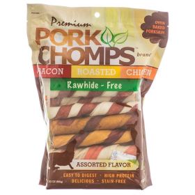 Pork Chomps Premium Assorted Pork Twistz - Bacon, Roasted & Chicken Flavors - 24 Count - Assorted Flavors - (6" Chews)