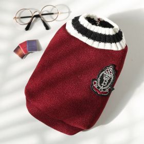 Knitted Vest V-neck Pet Clothes (Option: 278 Badge Sweater Wine Red-S)