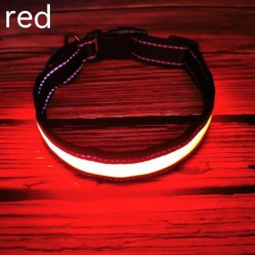 LED Luminous Dog Collar Highlight Reflective Leather Reflective Stripe Ribbon (Option: Red-L)