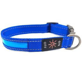 LED Luminous Dog Collar Highlight Reflective Leather Reflective Stripe Ribbon (Option: Colorful Blue-S)