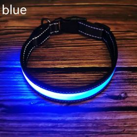 LED Luminous Dog Collar Highlight Reflective Leather Reflective Stripe Ribbon (Option: Blue-M)