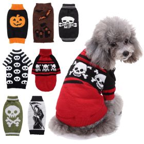 Pet Dog Halloween Costume Pumpkin Skull Death Pattern Pet Knit Sweater (Type: Green skullS)